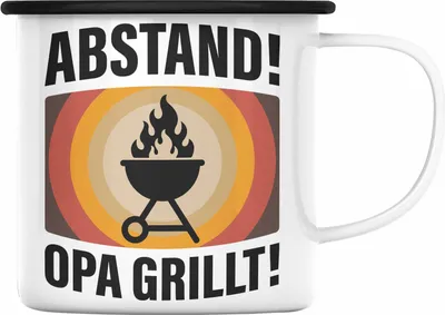 Produktbild von Trendation - Opa Grillt Emaille Tasse Geschenk Geschenkidee Großvater Sommer Grillen BBQ Vatertag Opa (Schwarz)