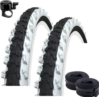 Produktbild von 2 x Kenda K-829 26" MTB Fahrradreifen Fahrradmantel Schwarz/Weiß 50-559 (26 x 1.95) + 2 passende Schläuche AV inkl. Fahrradklingel