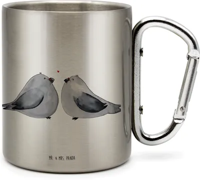 Produktbild von Mr. & Mrs. Panda Thermobecher Turteltauben Liebe - Transparent - Geschenk, Teetasse, Freundin, Edelstahl-Isolierbecher, thermotasse, Reisebecher, Becher Aus Edelstahl