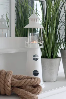 Produktbild von Leuchtturm WHITE OCEAN weiß aus Metall H37cm Windlicht Deko Beach House