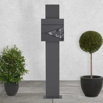 Obrázek produktu pro Poštovní schránka ML-Design s přihrádkou na noviny, 37x36,5x11 cm, antracit/mramor, včetně stojanu