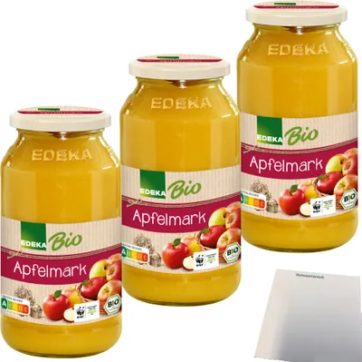 Produktbild von Edeka  Apfelmark aus 100% Äpfeln kaltgerieben 3er Pack (3x700g Glas) + usy Block
