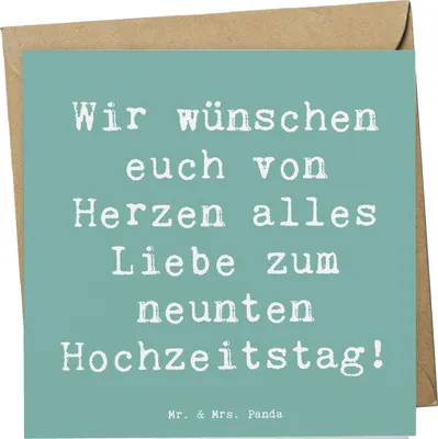 Produktbild von Mr. & Mrs. Panda Klappkarte Spruch 9. Hochzeitstag Keramikhochzeit - Meeresbrise - Geschenk, Geschenke, doppelkarte, Liebe, anlasskarte, Grußkarte, Partnerschaft, Heirat