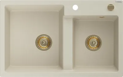 Produktbild von Mexen Tomas Granitspüle 2-Kammer 800 x 500 mm, beige, goldener Siphon - 6516802000-69-G