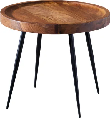 Produktbild von WOHNLING Beistelltisch 46x40x46 cm Sheesham Holz Metall Couchtisch Sofatisch Industrial Style Holztisch Metallbeine Dekotisch Rosenholz