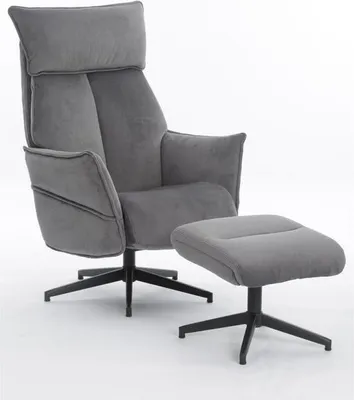 Produktbild von Happy Home Relaxsessel mit Hocker gepolstert verstellbar 360 Grad drehbar ergonomischer Fernsehsessel bis 136 kg belastbar grau für Wohnzimmer