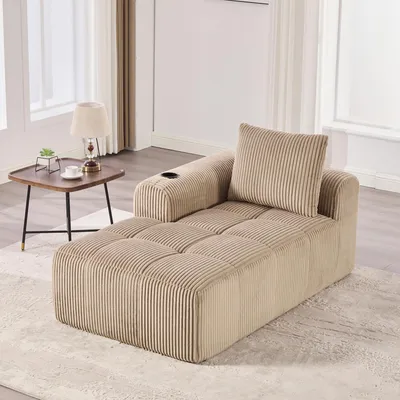 Produktbild von Cord Liegesessel Relaxsessel mit Getränkehalter Bodensofa Einzelsessel ohne Montage Polstersessel Fernsehsessel Loungesessel mit Seitentasche Grau
