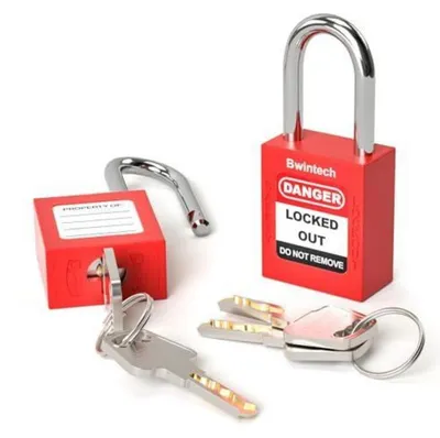 Immagine prodotto di Blocco di sicurezza "Lockout Tagout" da 38 mm, colore rosso, confezione da 2 pezzi