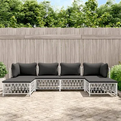 Produktbild von Möbel 6-tlg. Garten-Lounge-Set mit Kissen Weiß Stahl - Terrassenmöbel 3186900