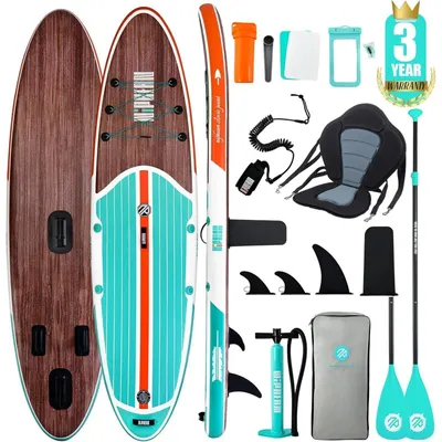 Productafbeelding van Paddleboard, SUP, 320 cm, 200 kg, klassiek houtmotief, met stabilisatieflipper