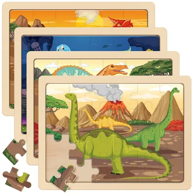 Obrázek produktu pro Vzdělávací dřevěné puzzle s dinosaury pro děti