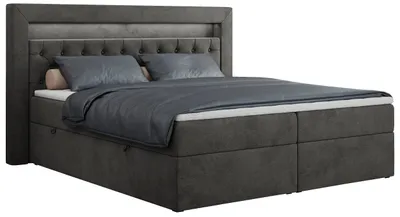 Produktbild von Boxspringbett 180x200 mit Led, Polsterbett 180x200 mit LED Kopfteil - Multipocket-Matratze H3 - Doppelbett mit Bettkasten Stauraumbett, GOLD-6 - 180x200 - Dunkelgrau - Velvet - Mittelfest (H3)