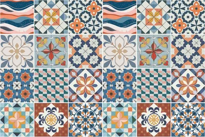 Produktbild von Fliesenaufkleber 20 x 20 cm – 24 Stück – Selbstklebend – Wasserfest – Pflegeleicht – Hitzebeständig – Für Küche & Bad – Farbenfrohe orientalische Motive