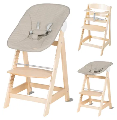 Produktbild von roba Born Up Treppenhochstuhl, Set 2in1, 'Greyish gesteppt', Hochstuhl mit Liegefunktion, ab Geburt