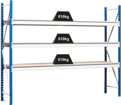 Produktbild von Weitspannregal MAXIMUS Pro | Grundregal | HxBxT 200x225x50cm | 3 Ebenen | Spanplatten-Fachboden | Fachlast 610kg | Lichtblau/Lichtgrau