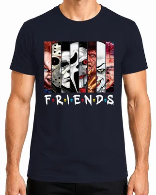 Zdjęcie produktu dla FRIENDS Horror Icons Jason Michael Pennywise Freddy Chucky Kultowa koszulka męska, granatowy, M