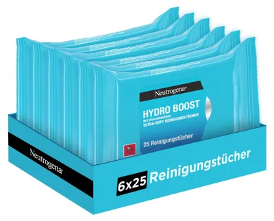 Obrázok produktu pre Neutrogena Hydro Boost, jemné čistiace obrúsky, balenie 6 x 25 kusov