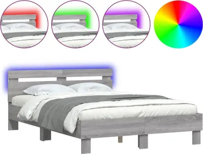 Imagen del producto de Estructura de cama con cabecero y iluminación LED, color gris Sonoma, 120x200 cm