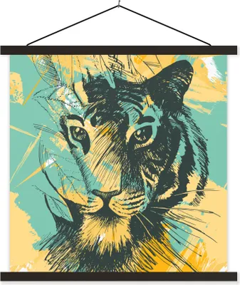Produktbild von MuchoWow® Textilposter Tiger - Abstrakt - Gelb 90x90 cm mit schwarzem Rahmen - Magnetisches
