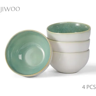 Produktbild von Schale Set 4Stück Ø13,5cm Keramik Müslischale Frühstücksschale Reisschalen Schalen 4 Personen Reaktive Glasur Bowl mikrowellen- und spülmaschinenfest