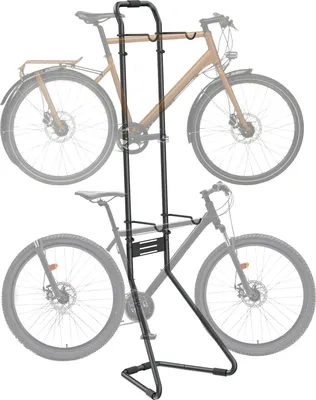 Produktbild von Fahrradständer - Fahrrad Montageständer - Fahrradhalter - für 2 Fahrräder - Vollständig einstellbar - Wandhalterung - Ideal für MTB - Hybride Fahrräder - Vertikaler Fahrradständer - Hält bis zu 40 kg - 66,5 x 55,8 x 219 cm - Schwarz