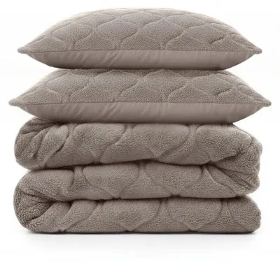 Imagen del producto de Sleeptime, edredón Lazy, color taupe/gris, 200 x 200 cm, con fundas de cojín de lujo