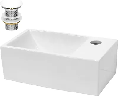 Obrázek produktu pro LuxeBath umyvadlo Umyvadlo na desku Square, 35x20,5x12,5 cm, bílé, z keramiky, včetně odtokové soupravy bez přepadu