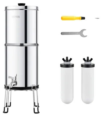 Image de Système de filtration d'eau par gravité VEVOR Système de plan de travail en acier inoxydable 7,8+8,5 L Système de filtration d'eau, réduit le plomb et jusqu'à 99% de chlore