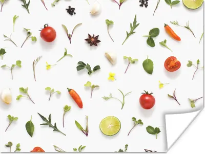 Produktbild von MuchoWow® Poster Flachgelegte Früchte, Gemüse, Gewürze und Kräuter 120x90 cm - Wandbild