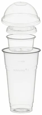 Produktbild von 100x Trinkbecher 500ml mit Domdeckel ohne Loch + Einsatzbecher 90ml PLA
