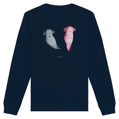 Produktbild von Mr. & Mrs. Panda Bio Pullover Axolotl Liebe Größe S - French Navy - Geschenk, für Freundin, Pulli, Baumwoll Sweatshirt, Liebesbeweis, Valentinstag, Partner, Sweater