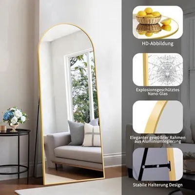 Zdjęcie produktu dla Pełnowymiarowe lustro – stojące lub do zawieszenia na ścianie – zakrzywiony design – 180x71 cm