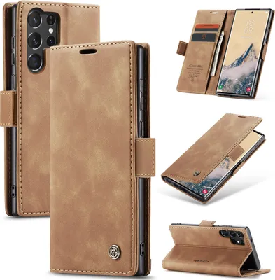 Produktbild von Hülle für Samsung Galaxy S25 Ultra Retro Kunstledertasche mit Standfunktion Schutzhülle Braun