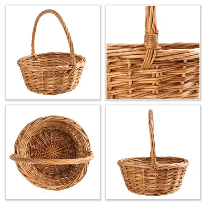 Produktbild von Creative Home Kleiner Weidenkorb mit Griff | Klein 22 x 22 x 26 cm (+/- 2 cm) | Handgeflochtener, Kleiner Osterkorb, Geschenkkorb, Obstkorb, Bügelkorb| Naturfarbe