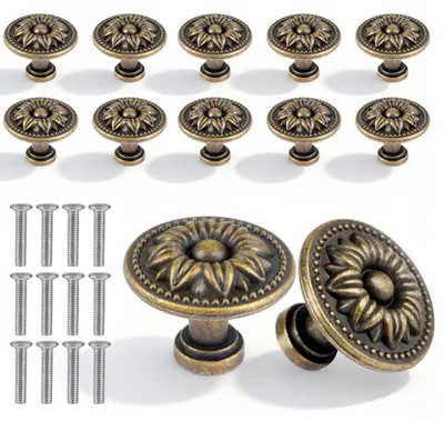 Image de 12 poignées de meubles, boutons de meubles de 30 mm avec vis, boutons ronds vintage pour buffets, tiroirs, armoires, meubles, salles de bains, cuisines et accessoires.
