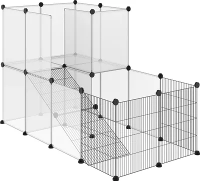 Image de Enclos pour petits animaux - Cage modulaire - 27 panneaux transparents - 140×70×70 cm - Cadre métallique - Transparent