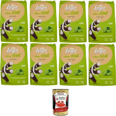 Produktbild von Lago 1968, Mini Roll Lime - Mini-Rolle, Waffel-Cannoli gefüllt mit 66% Limettencreme 8x125gr + Italian Gourmet polpa 400g