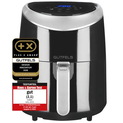 Produktbild von Gutfels Heißluftfritteuse AIRFRY 3010 | 1300 Watt | Touch-Bedienung | 80-200°C einstellbar | Timer | 2,7 Liter Korbvolumen | Überhitzungsschutz | Kabelaufwicklung | herausnehmbarer Korb- spülmaschinengeeignet