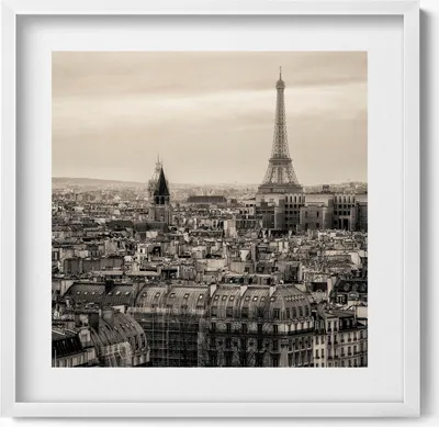 Produktbild von Landschaft von Paris und der Eiffelturm– Wandbild mit Rahmen – Gerahmtes Bild  – Wanddekoration – 50x50 cm –  Weiß Rahmen
