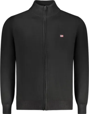Produktbild von Eleganter Herren-Cardigan: Schwarze Strickjacke mit Reißverschluss & Stickerei