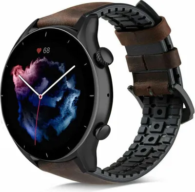 Produktbild von Strap-it Amazfit GTR 3 (Pro) Silikon-/Lederarmband (Schwarz/Braun)