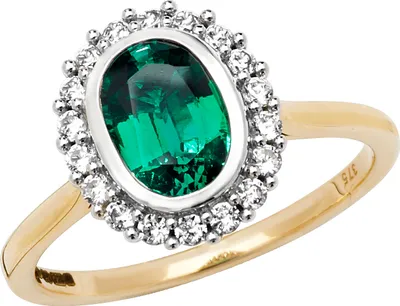 Produktbild von Wunderschöner 9 Karat (375) Gold Damen - Solitärring mit Smaragd (synth.), Saphir (synth.), 57 (18.1); TRS20597RSP