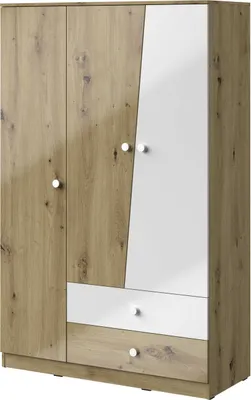 Productafbeelding van Minio, kast met draaideuren, model "Nantes", 120 cm, deuren met hoogglanzende afwerking, kleur: beukenhoutlook/wit