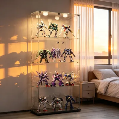 Immagine prodotto di INONEFT: Vetrina in vetro con illuminazione a LED e serratura – Vetrina moderna in vetro e legno, espositore a 4 ripiani per collezioni, libri, vino, ufficio, colore nero