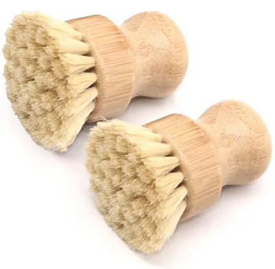 Immagine prodotto di ZephyrHome, 2 spazzole abrasive per la cucina, spazzole per la pulizia delle stoviglie, realizzate in sisal naturale, con manico in legno rotondo