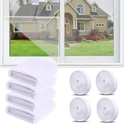Produktbild von 4 Stück Moskitonetze für Fenster, 150 x 200cm Fliegengitter für Fenster, Insektenschutz Fensternetz Fliegengitter (Weiss)