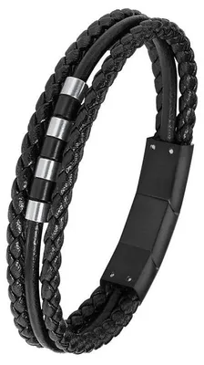 Produktbild von s.Oliver Jungen Armband 2018842 Edelstahl Leder schwarz