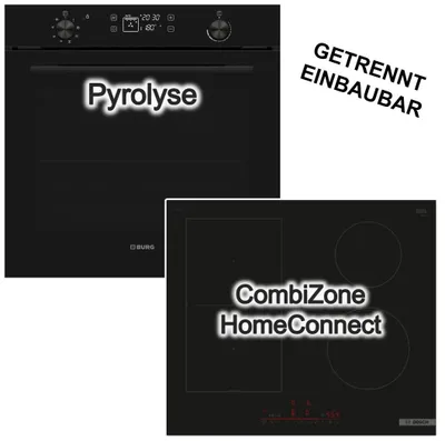 Produktbild von Herdset 78L Pyrolyse Backofen visioTouch + 60cm Induktionsfeld Bosch PowerBoost CombiZone HomeConnect