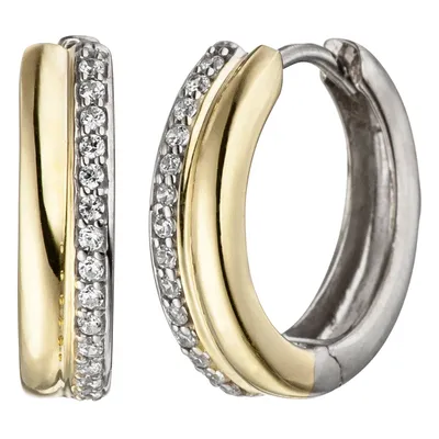Produktbild von JOBO Creolen 925 Silber bicolor vergoldet mit Zirkonia Ohrringe