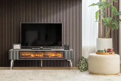 Produktbild von Hochwertiges TV-Sideboard Kamin MDF Metall grau Farbe neu Wohnzimmer